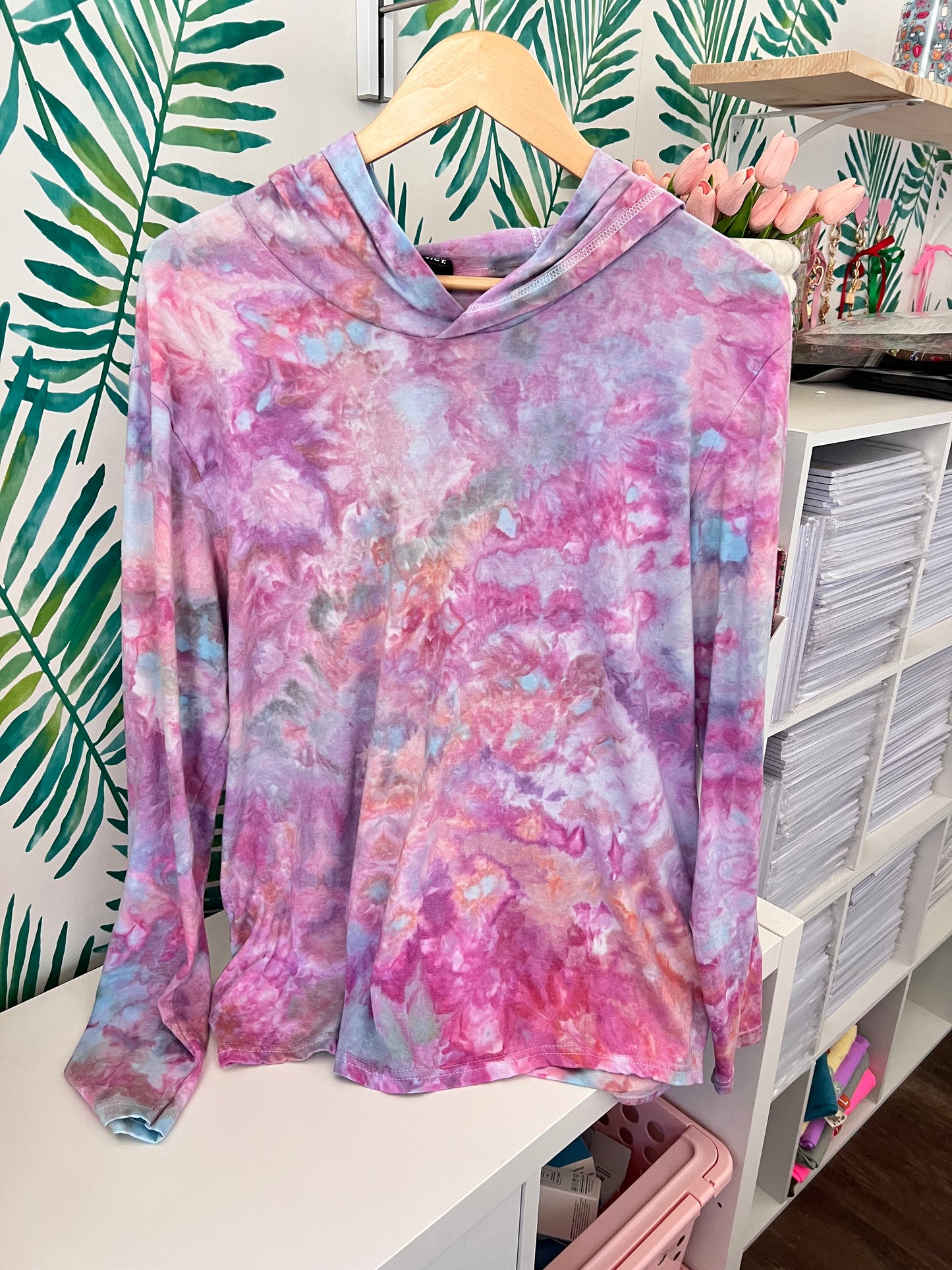 Ice Dyed Long Sleeve Hooded in Unicorn